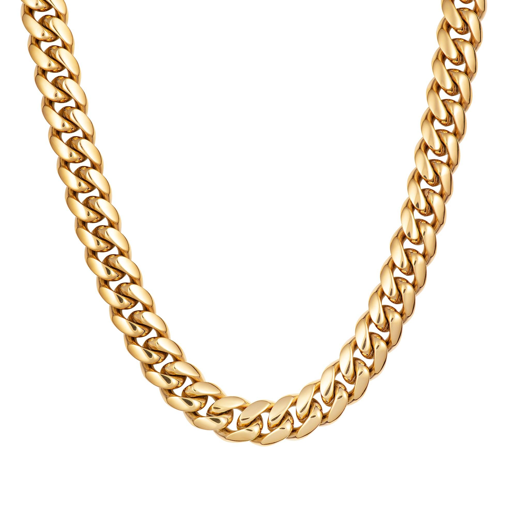 Gold chain necklace on a white background